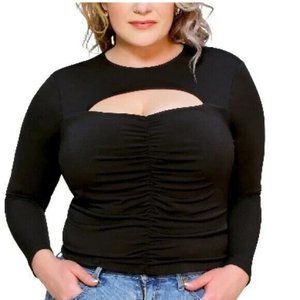 New JUST POLLY Trendy Plus Size Ruched bodice Woman Cutout Top shirt